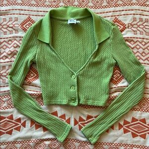 Princess Polly Light Green Textured cropped long sleeve top